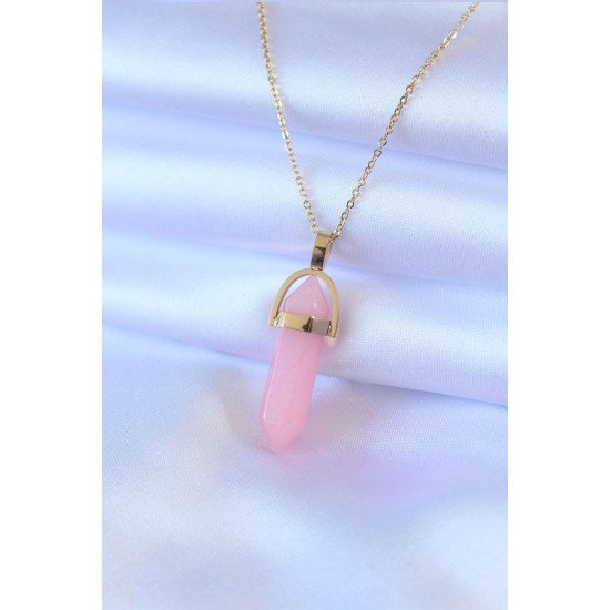 316L Çelik Gold Renk Kristal Pembe Taş Model Kadın kolye 316L Çelik Gold Renk Kristal Pembe Taş Model Kadın kolye