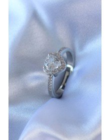 Gümüş Renk Kalp Zirkon Taşlı Charm Model Pirinç Kadın Yüzük