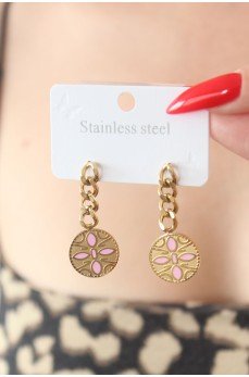 316L Çelik Gold Renk Sallantı Çiçek Model İşleme Detay Kadın Küpe