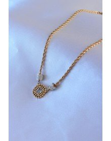 316L Çelik Gold Renk Lotus Model Zirkon Taşlı Burgu Zincir Kadın Kolye