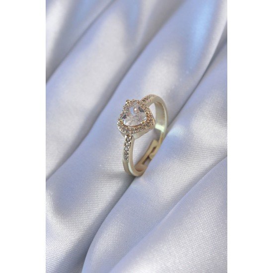 Gold Renk Zirkon Taşlı Kalp Model Pirinç Charm Kadın Yüzük Gold Renk Zirkon Taşlı Kalp Model Pirinç Charm Kadın Yüzük