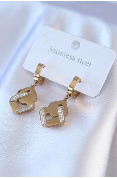 316L Çelik Gold Renk Zirkon Taşlı Kadın Küpe