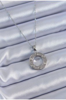 316L Çelik Gümüş Renk Zirkon Taşlı Model Kadın Kolye