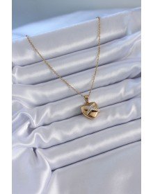 316L Çelik Gold Renk Zirkon Detay Kalp Model Kadın Kolye