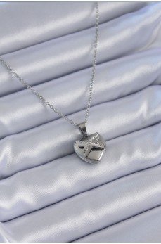 316L Çelik Gümüş Renk Zirkon Taşlı Kalp Model Kadın Kolye