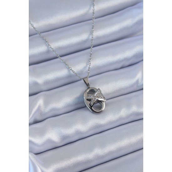 316L Çelik Gümüş Renk Zirkon Taşlı Kadın Kolye 316L Çelik Gümüş Renk Zirkon Taşlı Kadın Kolye