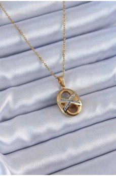 316L Çelik Gold Renk Zirkon Taşlı Kadın Kolye