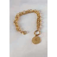 316L Çelik Gold Renk 2'li Zincir Model Çeyrek Altınlı Kadın Bileklik