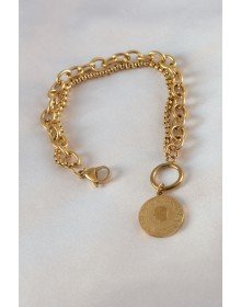 316L Çelik Gold Renk 2'li Zincir Model Çeyrek Altınlı Kadın Bileklik