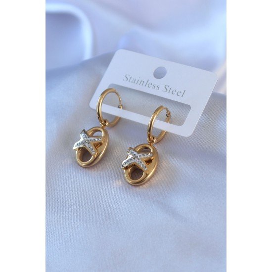 316L Çelik Gold Renk Zirkon Taş Detay Kadın Küpe