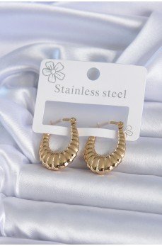 316L Çelik Gold Renk İşlemeli Halka Model Kadın Küpe
