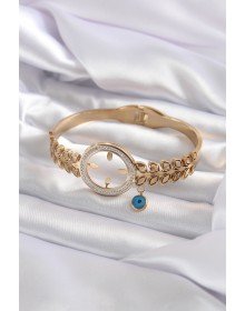 316L Çelik Gold Renk Çeyrek Takılabilen Zirkon Taş Detay Kadın Kelepçe