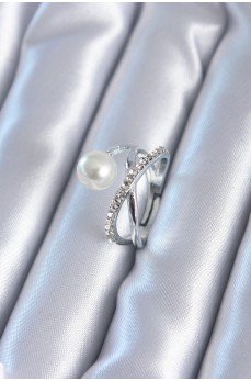 Gümüş Renk Zirkon Taşlı İncili Kadın Yüzük