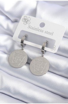 316L Çelik Gümüş Renk Pentagram İşleme Model Kadın Küpe 316L Çelik Gümüş Renk Pentagram İşleme Model Kadın Küpe