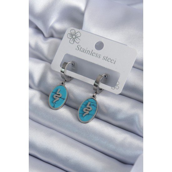 316L Çelik Gümüş Renk Oval Mavi Taşlı Yılan Figür Kadın Küpe 316L Çelik Gümüş Renk Oval Mavi Taşlı Yılan Figür Kadın Küpe