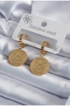 316L Çelik Gold Renk Pentagram İşleme Model Kadın Küpe