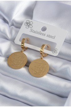 316L Çelik Gold Renk Pentagram İşleme Model Kadın Küpe