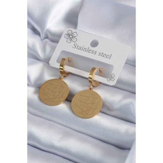 316L Çelik Gold Renk Pentagram İşleme Model Kadın Küpe 316L Çelik Gold Renk Pentagram İşleme Model Kadın Küpe