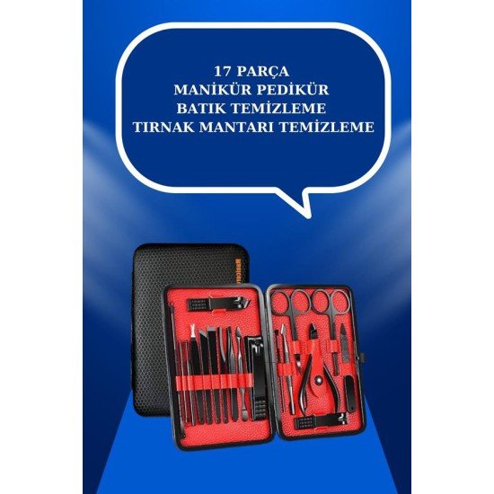 17 Parça El Ayak Bakım Seti Tırnak Temizleme Manikür Pedikür Cımbız Törpü Tırnak Makası