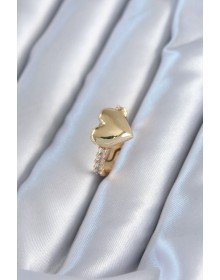 Gold Renk Pirinç Zirkon Taşlı Kalp Model Kadın Yüzük
