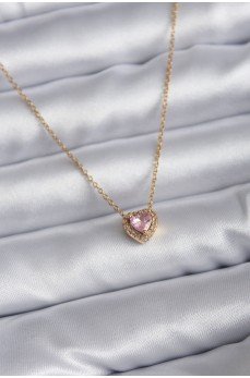 316L Çelik Zincir Gold Renk Pembe Zirkon Taşlı Charm Kadın Kolye