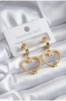 316L Çelik Gold Renk Kalp Model Zirkon Taş Detay Kadın Küpe