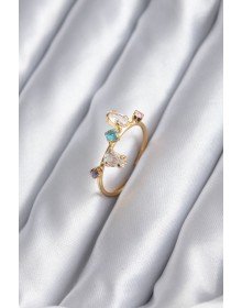 Gold Renk Renkli Zirkon Taşlı Kadın Yüzük