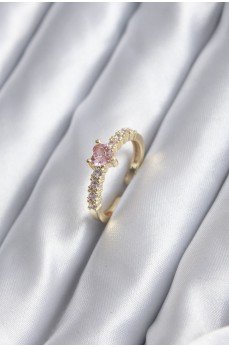 Gold Renk Zirkon Taşlı Pembe Kristal Kalp Model Kadın Yüzük Gold Renk Zirkon Taşlı Pembe Kristal Kalp Model Kadın Yüzük