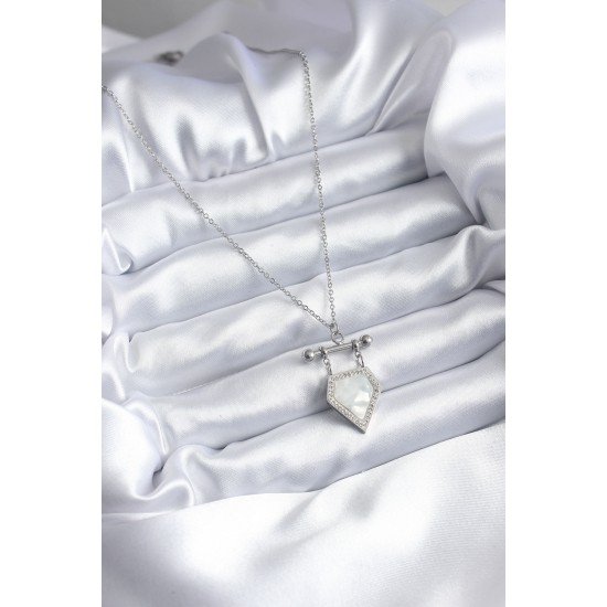 316L Çelik Gümüş Renk Zirkon Taş Detay Kadın Kolye 316L Çelik Gümüş Renk Zirkon Taş Detay Kadın Kolye