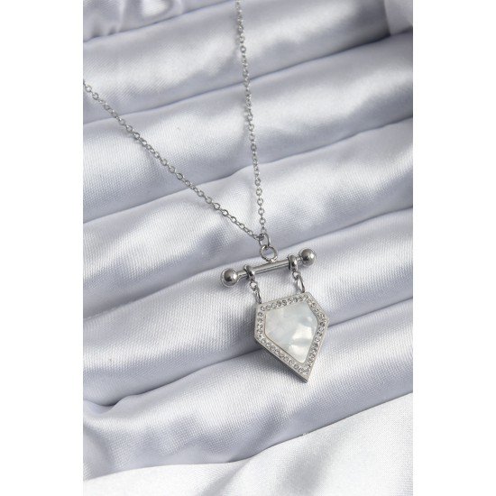 316L Çelik Gümüş Renk Zirkon Taş Detay Kadın Kolye 316L Çelik Gümüş Renk Zirkon Taş Detay Kadın Kolye