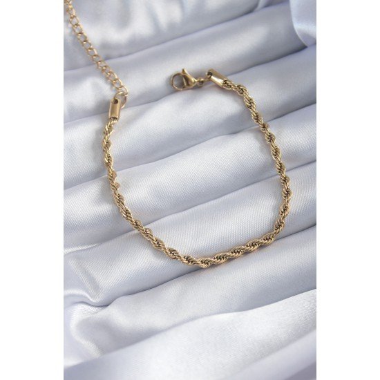 316L Çelik Gold Renk Burgu Zincir Model Kadın Bileklik