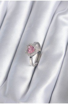 Pirinç Gümüş Renk Pembe Zirkon Taşlı Charm Model Kadın Yüzük