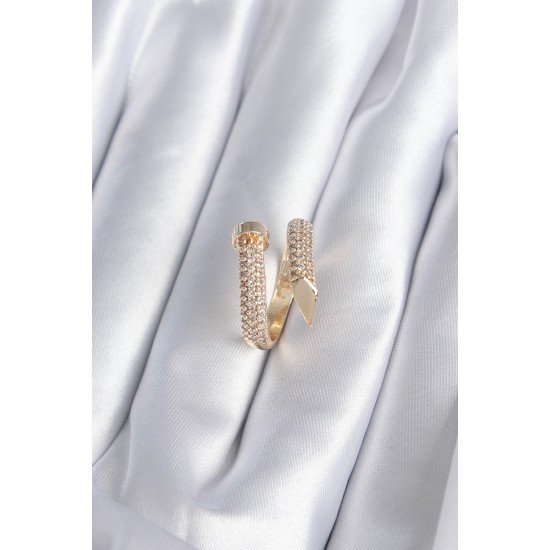 Pirinç Gold Renk Çivi Model Zirkon Taşlı Kadın Yüzük