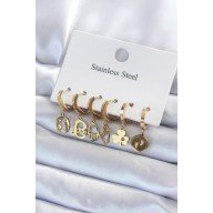 316L Çelik Gold Renk Çoklu Figür Model Kadın Küpe Seti 316L Çelik Gold Renk Çoklu Figür Model Kadın Küpe Seti
