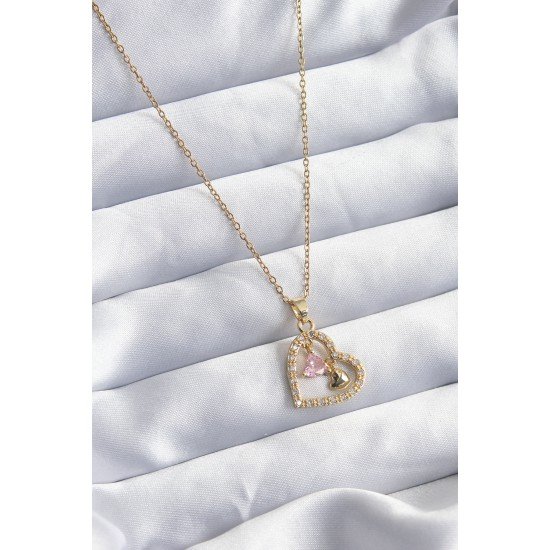 316L Çelik Gold Renk Zincir Zirkon Taşlı Kalp Model Kadın Kolye 316L Çelik Gold Renk Zincir Zirkon Taşlı Kalp Model Kadın Kolye