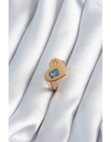 Pirinç Gold Renk Kalp Model Zirkon Taş Yıldız Detay Kadın Yüzük