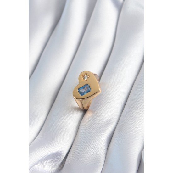 Pirinç Gold Renk Kalp Model Zirkon Taş Yıldız Detay Kadın Yüzük Pirinç Gold Renk Kalp Model Zirkon Taş Yıldız Detay Kadın Yüzük