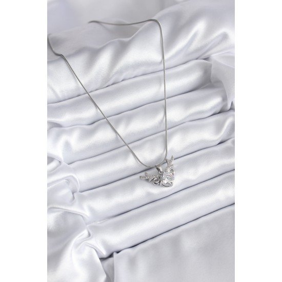 316L Çelik Gümüş Renk Zirkon Taşlı Boynuz Model Kadın Kolye 316L Çelik Gümüş Renk Zirkon Taşlı Boynuz Model Kadın Kolye