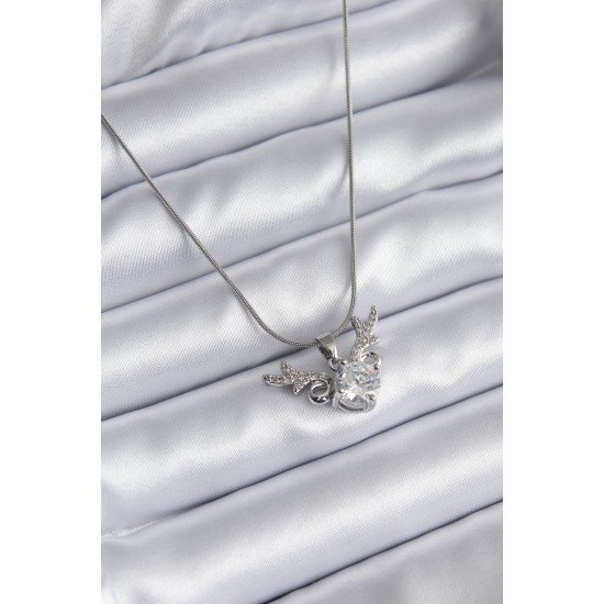 316L Çelik Gümüş Renk Zirkon Taşlı Boynuz Model Kadın Kolye 316L Çelik Gümüş Renk Zirkon Taşlı Boynuz Model Kadın Kolye