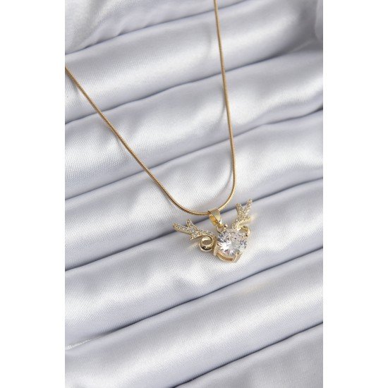 316L Çelik Gold Renk Zirkon Taşlı Boynuz Model Kadın Kolye 316L Çelik Gold Renk Zirkon Taşlı Boynuz Model Kadın Kolye