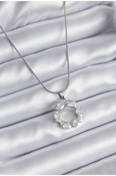 316L Çelik Gümüş Renk Zirkon Taşlı Kadın Kolye