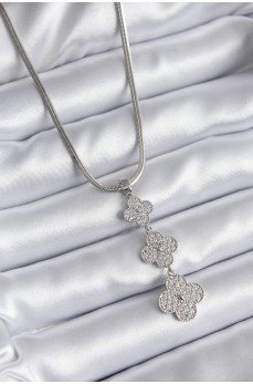 316L Çelik Gümüş Renk İtalyan Zincir Zirkon Taşı Yonca Model Kadın Kolye