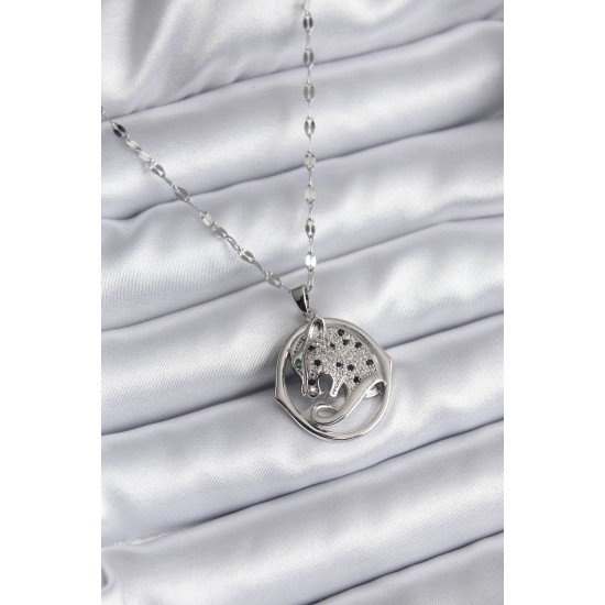 316L Çelik Gümüş Renk Zirkon Taşlı Jaguar Model Kadın Kolye 316L Çelik Gümüş Renk Zirkon Taşlı Jaguar Model Kadın Kolye