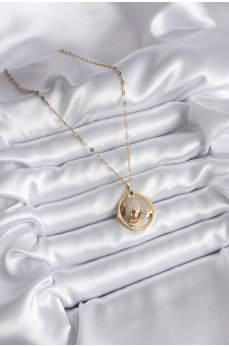 316L Çelik Gold Renk Zirkon Taşlı Jaguar Model Kadın Kolye