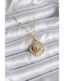 316L Çelik Gold Renk Zirkon Taşlı Jaguar Model Kadın Kolye