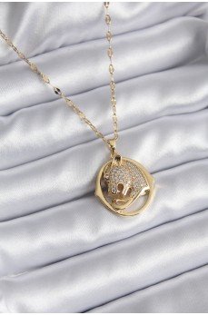 316L Çelik Gold Renk Zirkon Taşlı Jaguar Model Kadın Kolye