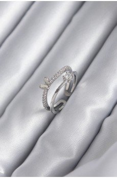 Pirinç Gümüş Renk Zirkon Taşlı Kelebek Model Kadın Yüzük