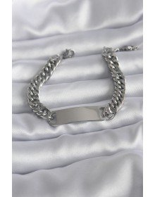 316L Çelik Gümüş Renk İsim Yazılabilir Plaka Model Kadın Bileklik