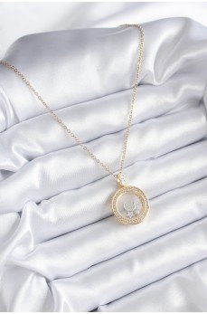 316L Çelik Gold Renk Zirkon Taş Detay Ay Yıldız Fanus Model Kadın Kolye