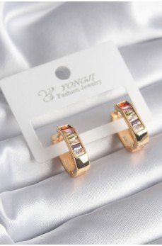 Pirinç Gold Renk Renkli Zirkon Taşlı Kadın Küpe